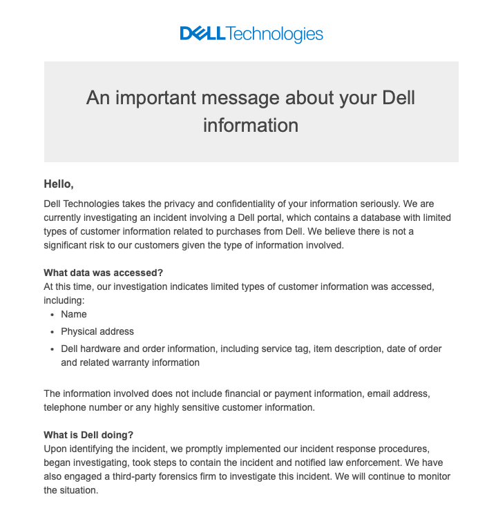 Warning from Dell